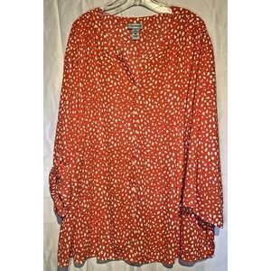 Catherine's Sheer Blouse 5X Plus Size Corral Orange Button UP Top